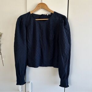Madewell Navy Blue Eyelet Long Sleeve Blouse • Sz 8
